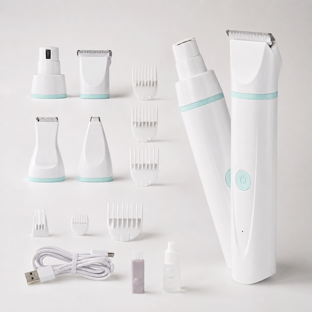 White and mint 4-in-1 quiet pet grooming kit for at-home dog grooming