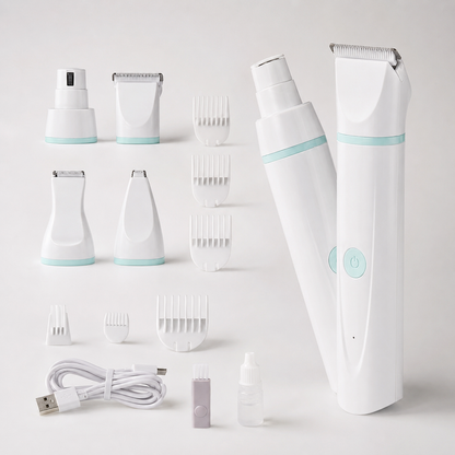 White and mint 4-in-1 quiet pet grooming kit for at-home dog grooming