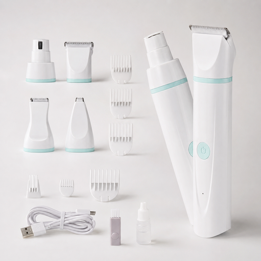 White and mint 4-in-1 quiet pet grooming kit for at-home dog grooming